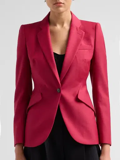 Alexander McQueen Women's Peak-Shoulder Wool-Mohair Jacket - Bordeaux - Size 8 | Thumbnail 4 Alexander McQueen Women's Peak-Shoulder Wool-Mohair Jacket - Bordeaux - Size 8 | Thumbnail 4