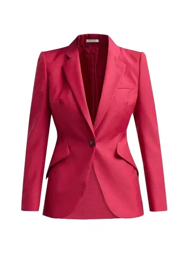 Alexander McQueen Women's Peak-Shoulder Wool-Mohair Jacket - Bordeaux - Size 8 | Thumbnail 1 Alexander McQueen Women's Peak-Shoulder Wool-Mohair Jacket - Bordeaux - Size 8 | Thumbnail 1