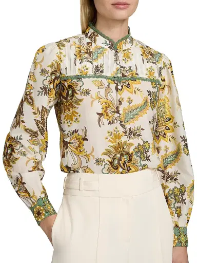 Elie Tahari Women's The Athena Floral Cotton-Silk Blouse - Sunray Floral Print | Thumbnail 6 Elie Tahari Women's The Athena Floral Cotton-Silk Blouse - Sunray Floral Print | Thumbnail 6