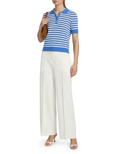 Elie Tahari Women's The Elliot Striped Cotton Polo Sweater - Seaport Blue | Thumbnail 2 Elie Tahari Women's The Elliot Striped Cotton Polo Sweater - Seaport Blue | Thumbnail 2