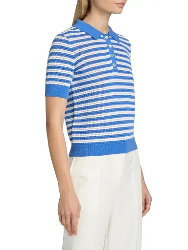 Elie Tahari Women's The Elliot Striped Cotton Polo Sweater - Seaport Blue | Thumbnail 4 Elie Tahari Women's The Elliot Striped Cotton Polo Sweater - Seaport Blue | Thumbnail 4