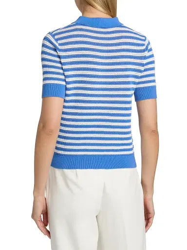 Elie Tahari Women's The Elliot Striped Cotton Polo Sweater - Seaport Blue | Thumbnail 5 Elie Tahari Women's The Elliot Striped Cotton Polo Sweater - Seaport Blue | Thumbnail 5