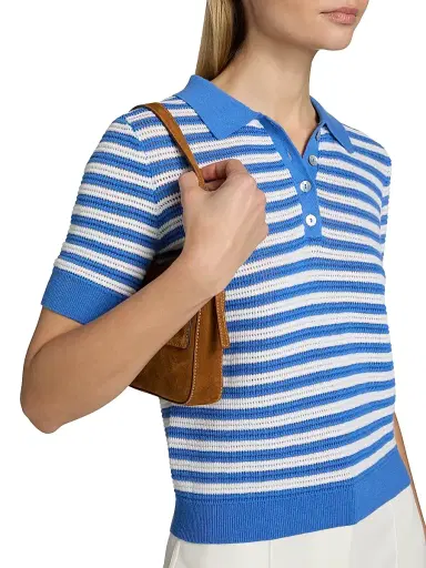 Elie Tahari Women's The Elliot Striped Cotton Polo Sweater - Seaport Blue | Thumbnail 6 Elie Tahari Women's The Elliot Striped Cotton Polo Sweater - Seaport Blue | Thumbnail 6