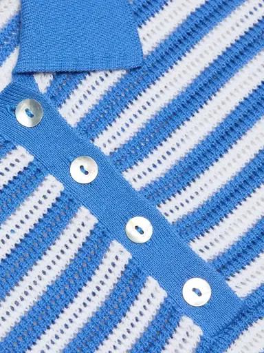 Elie Tahari Women's The Elliot Striped Cotton Polo Sweater - Seaport Blue | Thumbnail 7 Elie Tahari Women's The Elliot Striped Cotton Polo Sweater - Seaport Blue | Thumbnail 7
