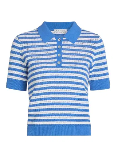 Elie Tahari Women's The Elliot Striped Cotton Polo Sweater - Seaport Blue | Thumbnail 1 Elie Tahari Women's The Elliot Striped Cotton Polo Sweater - Seaport Blue | Thumbnail 1