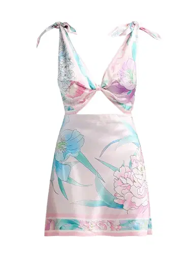 Retrofête Women's Icelyn Silk Mini Dress - Beija Flor Rosa | Thumbnail 1 Retrofête Women's Icelyn Silk Mini Dress - Beija Flor Rosa | Thumbnail 1