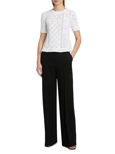 Elie Tahari Women's The Lily Pointelle Cotton Knit Short-Sleeve Sweater - Sky White | Thumbnail 2 Elie Tahari Women's The Lily Pointelle Cotton Knit Short-Sleeve Sweater - Sky White | Thumbnail 2