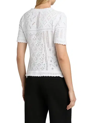 Elie Tahari Women's The Lily Pointelle Cotton Knit Short-Sleeve Sweater - Sky White | Thumbnail 5 Elie Tahari Women's The Lily Pointelle Cotton Knit Short-Sleeve Sweater - Sky White | Thumbnail 5