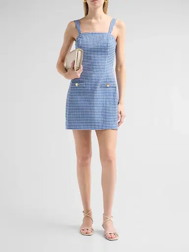Lilly Pulitzer Women's Veda Gingham Stretch Jacquard Skirted Romper - Starlight Navy Gingham | Thumbnail 2 Lilly Pulitzer Women's Veda Gingham Stretch Jacquard Skirted Romper - Starlight Navy Gingham | Thumbnail 2
