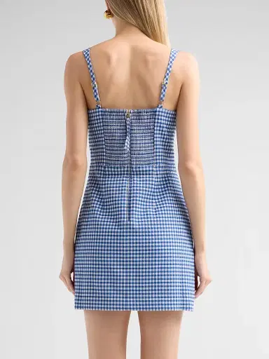 Lilly Pulitzer Women's Veda Gingham Stretch Jacquard Skirted Romper - Starlight Navy Gingham | Thumbnail 3 Lilly Pulitzer Women's Veda Gingham Stretch Jacquard Skirted Romper - Starlight Navy Gingham | Thumbnail 3