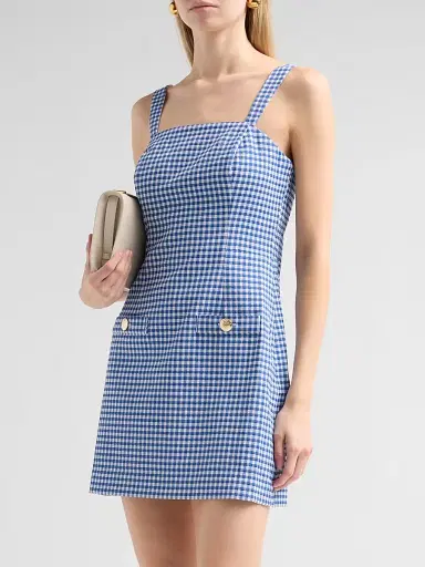 Lilly Pulitzer Women's Veda Gingham Stretch Jacquard Skirted Romper - Starlight Navy Gingham | Thumbnail 4 Lilly Pulitzer Women's Veda Gingham Stretch Jacquard Skirted Romper - Starlight Navy Gingham | Thumbnail 4