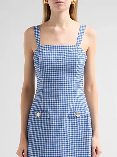 Lilly Pulitzer Women's Veda Gingham Stretch Jacquard Skirted Romper - Starlight Navy Gingham | Thumbnail 5 Lilly Pulitzer Women's Veda Gingham Stretch Jacquard Skirted Romper - Starlight Navy Gingham | Thumbnail 5
