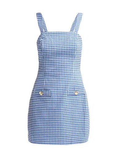 Lilly Pulitzer Women's Veda Gingham Stretch Jacquard Skirted Romper - Starlight Navy Gingham | Thumbnail 1 Lilly Pulitzer Women's Veda Gingham Stretch Jacquard Skirted Romper - Starlight Navy Gingham | Thumbnail 1