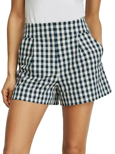 Veronica Beard Women's Haina Gingham Stretch-Cotton High-Rise Shorts - Navy Dove | Thumbnail 3 Veronica Beard Women's Haina Gingham Stretch-Cotton High-Rise Shorts - Navy Dove | Thumbnail 3