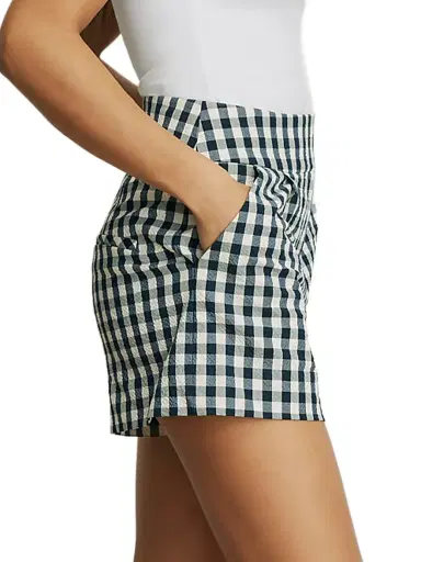Veronica Beard Women's Haina Gingham Stretch-Cotton High-Rise Shorts - Navy Dove | Thumbnail 4 Veronica Beard Women's Haina Gingham Stretch-Cotton High-Rise Shorts - Navy Dove | Thumbnail 4