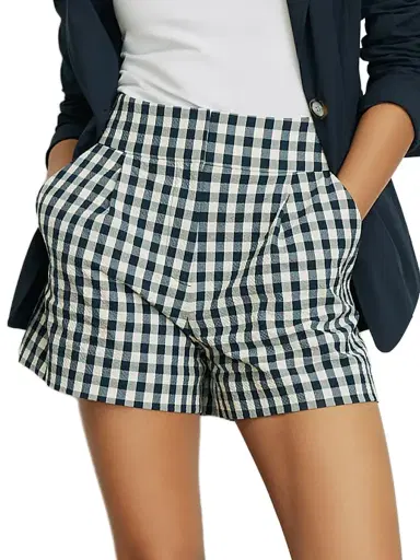 Veronica Beard Women's Haina Gingham Stretch-Cotton High-Rise Shorts - Navy Dove | Thumbnail 6 Veronica Beard Women's Haina Gingham Stretch-Cotton High-Rise Shorts - Navy Dove | Thumbnail 6