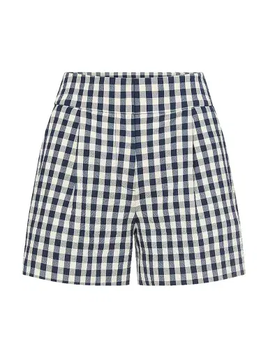 Veronica Beard Women's Haina Gingham Stretch-Cotton High-Rise Shorts - Navy Dove | Thumbnail 1 Veronica Beard Women's Haina Gingham Stretch-Cotton High-Rise Shorts - Navy Dove | Thumbnail 1