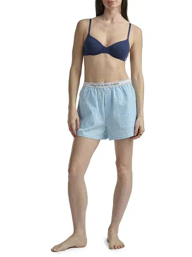 Polo Ralph Lauren Women's Seersucker Logo Waistband Boxer Shorts - Baltic Sea | Thumbnail 2 Polo Ralph Lauren Women's Seersucker Logo Waistband Boxer Shorts - Baltic Sea | Thumbnail 2