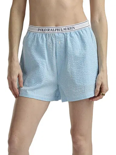 Polo Ralph Lauren Women's Seersucker Logo Waistband Boxer Shorts - Baltic Sea | Thumbnail 3 Polo Ralph Lauren Women's Seersucker Logo Waistband Boxer Shorts - Baltic Sea | Thumbnail 3