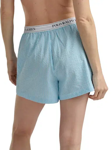Polo Ralph Lauren Women's Seersucker Logo Waistband Boxer Shorts - Baltic Sea | Thumbnail 5 Polo Ralph Lauren Women's Seersucker Logo Waistband Boxer Shorts - Baltic Sea | Thumbnail 5