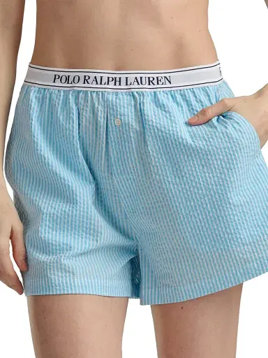 Polo Ralph Lauren Women's Seersucker Logo Waistband Boxer Shorts - Baltic Sea | Thumbnail 6 Polo Ralph Lauren Women's Seersucker Logo Waistband Boxer Shorts - Baltic Sea | Thumbnail 6