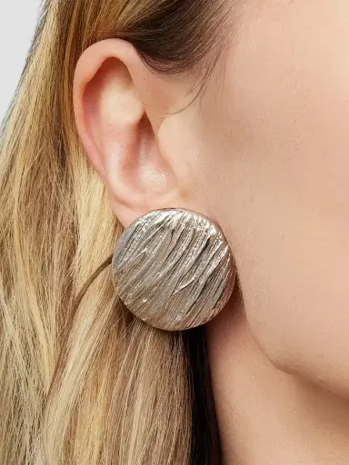 Oradina Women's Linen Button Earrings in Sterling Silver - Silver | Thumbnail 2 Oradina Women's Linen Button Earrings in Sterling Silver - Silver | Thumbnail 2