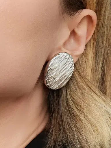 Oradina Women's Linen Button Earrings in Sterling Silver - Silver | Thumbnail 3 Oradina Women's Linen Button Earrings in Sterling Silver - Silver | Thumbnail 3