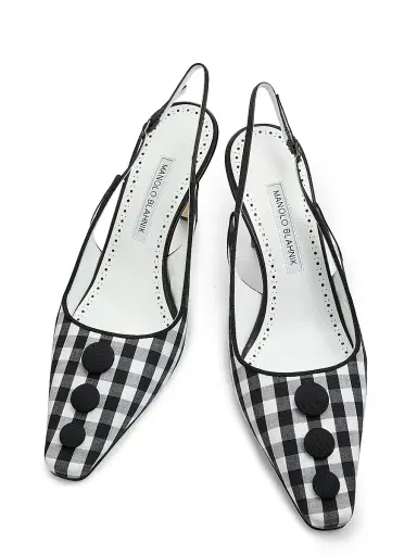 Manolo Blahnik Women's Alexa Gingham Slingback Pumps - White Black - Size 8 | Thumbnail 4 Manolo Blahnik Women's Alexa Gingham Slingback Pumps - White Black - Size 8 | Thumbnail 4