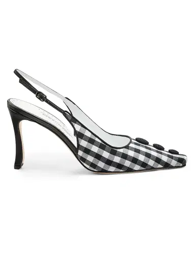 Manolo Blahnik Women's Alexa Gingham Slingback Pumps - White Black - Size 8 | Thumbnail 1 Manolo Blahnik Women's Alexa Gingham Slingback Pumps - White Black - Size 8 | Thumbnail 1