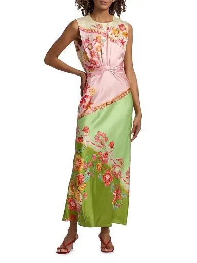 Saloni Women's Gwen Printed Satin Maxi Dress - Lilia Trellis Placement - Size 12 | Thumbnail 2 Saloni Women's Gwen Printed Satin Maxi Dress - Lilia Trellis Placement - Size 12 | Thumbnail 2