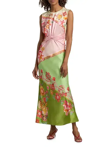 Saloni Women's Gwen Printed Satin Maxi Dress - Lilia Trellis Placement - Size 12 | Thumbnail 3 Saloni Women's Gwen Printed Satin Maxi Dress - Lilia Trellis Placement - Size 12 | Thumbnail 3
