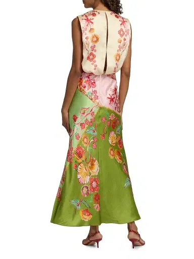 Saloni Women's Gwen Printed Satin Maxi Dress - Lilia Trellis Placement - Size 12 | Thumbnail 5 Saloni Women's Gwen Printed Satin Maxi Dress - Lilia Trellis Placement - Size 12 | Thumbnail 5