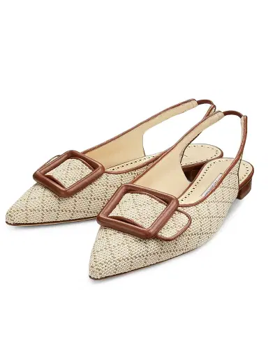 Manolo Blahnik Women's Maylurabi Diamond-Pattern Slingback Pumps - White Medium Brown | Thumbnail 2 Manolo Blahnik Women's Maylurabi Diamond-Pattern Slingback Pumps - White Medium Brown | Thumbnail 2
