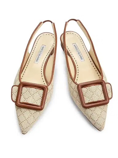 Manolo Blahnik Women's Maylurabi Diamond-Pattern Slingback Pumps - White Medium Brown | Thumbnail 4 Manolo Blahnik Women's Maylurabi Diamond-Pattern Slingback Pumps - White Medium Brown | Thumbnail 4