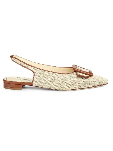 Manolo Blahnik Women's Maylurabi Diamond-Pattern Slingback Pumps - White Medium Brown | Thumbnail 1 Manolo Blahnik Women's Maylurabi Diamond-Pattern Slingback Pumps - White Medium Brown | Thumbnail 1