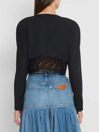 Chloé Women's Guipure Lace-Wool Cropped Sweater - Black | Thumbnail 3 Chloé Women's Guipure Lace-Wool Cropped Sweater - Black | Thumbnail 3