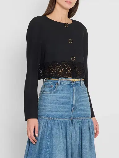 Chloé Women's Guipure Lace-Wool Cropped Sweater - Black | Thumbnail 4 Chloé Women's Guipure Lace-Wool Cropped Sweater - Black | Thumbnail 4