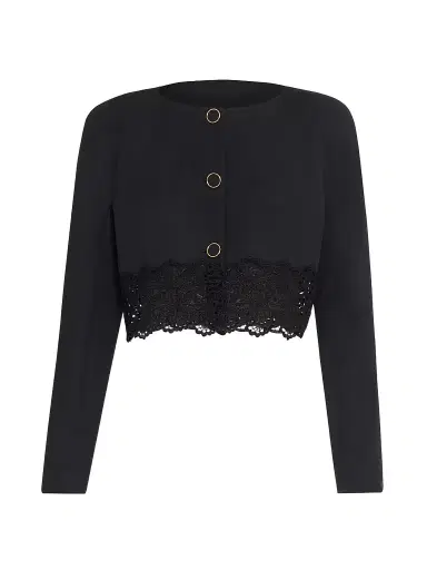 Chloé Women's Guipure Lace-Wool Cropped Sweater - Black | Thumbnail 1 Chloé Women's Guipure Lace-Wool Cropped Sweater - Black | Thumbnail 1