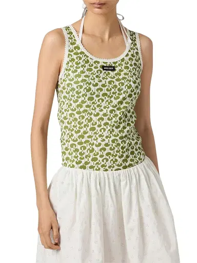 Miu Miu Women's Cotton Tank Top - Beige Khaki | Thumbnail 2 Miu Miu Women's Cotton Tank Top - Beige Khaki | Thumbnail 2