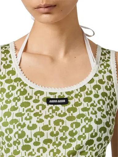 Miu Miu Women's Cotton Tank Top - Beige Khaki | Thumbnail 5 Miu Miu Women's Cotton Tank Top - Beige Khaki | Thumbnail 5