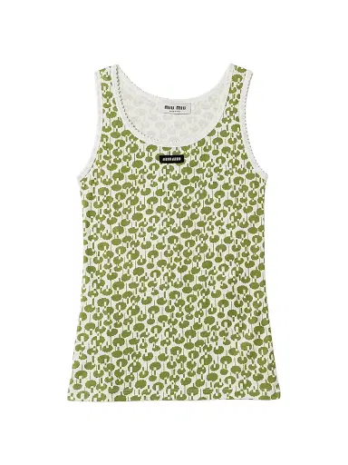 Miu Miu Women's Cotton Tank Top - Beige Khaki | Thumbnail 1 Miu Miu Women's Cotton Tank Top - Beige Khaki | Thumbnail 1
