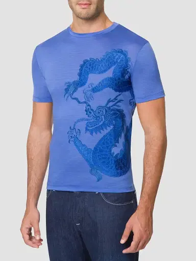 Stefano Ricci Men's Dragon Embroidered Design T-Shirt - Mediterranean | Thumbnail 2 Stefano Ricci Men's Dragon Embroidered Design T-Shirt - Mediterranean | Thumbnail 2