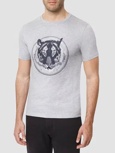 Stefano Ricci Men's Tiger Embroidered Design T-Shirt - Grey | Thumbnail 2 Stefano Ricci Men's Tiger Embroidered Design T-Shirt - Grey | Thumbnail 2