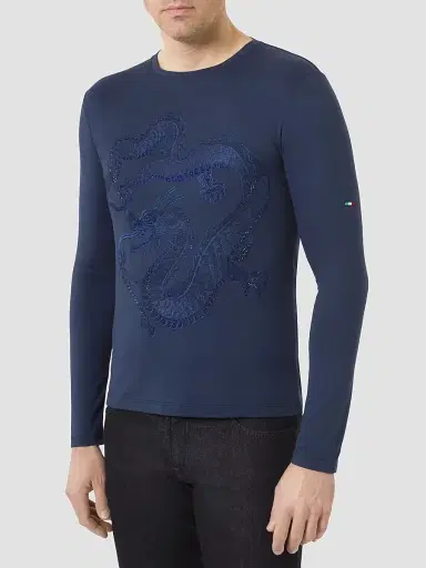 Stefano Ricci Men's Dragon Crystal Embroidered Logo T-Shirt - Blue Navy - Size XXXXL | Thumbnail 2 Stefano Ricci Men's Dragon Crystal Embroidered Logo T-Shirt - Blue Navy - Size XXXXL | Thumbnail 2