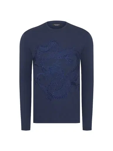 Stefano Ricci Men's Dragon Crystal Embroidered Logo T-Shirt - Blue Navy - Size XXXXL | Thumbnail 1 Stefano Ricci Men's Dragon Crystal Embroidered Logo T-Shirt - Blue Navy - Size XXXXL | Thumbnail 1