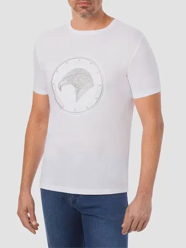 Stefano Ricci Men's Eagle Crystal Embroidered Logo T-Shirt - White | Thumbnail 2 Stefano Ricci Men's Eagle Crystal Embroidered Logo T-Shirt - White | Thumbnail 2