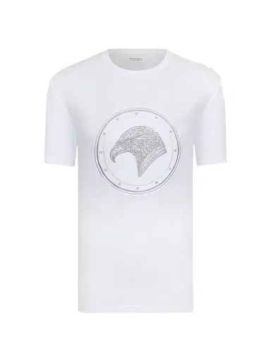 Stefano Ricci Men's Eagle Crystal Embroidered Logo T-Shirt - White | Thumbnail 1 Stefano Ricci Men's Eagle Crystal Embroidered Logo T-Shirt - White | Thumbnail 1