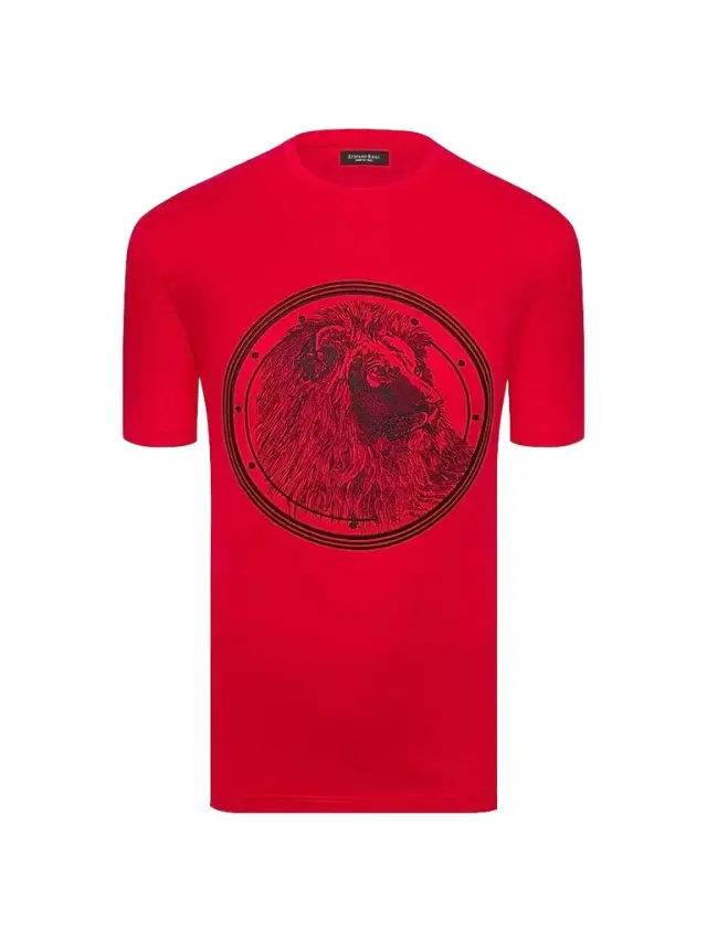 Men's Lion Embroidered Design T-Shirt - Spy Red Men's Lion Embroidered Design T-Shirt - Spy Red