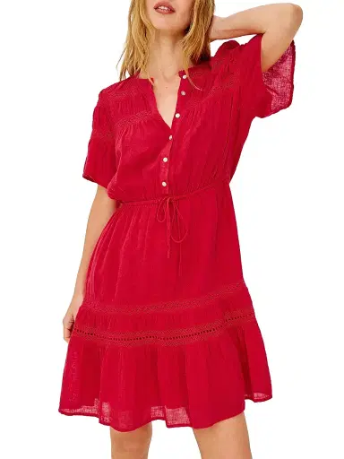 Rails Women's Winslow Linen-Blend A-Line Minidress - Tomato | Thumbnail 3 Rails Women's Winslow Linen-Blend A-Line Minidress - Tomato | Thumbnail 3