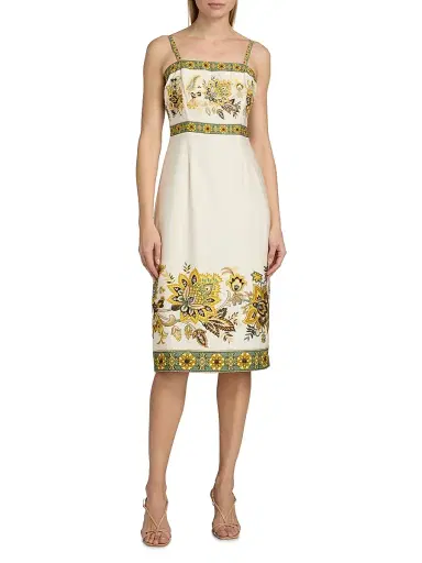 Elie Tahari Women's The Annalise Floral Linen Midi-Dress - Sunray Floral Print | Thumbnail 3 Elie Tahari Women's The Annalise Floral Linen Midi-Dress - Sunray Floral Print | Thumbnail 3